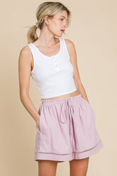 Cotton Bleu Women's High Waist Drawstring Shorts - Breathable Summer Fashion